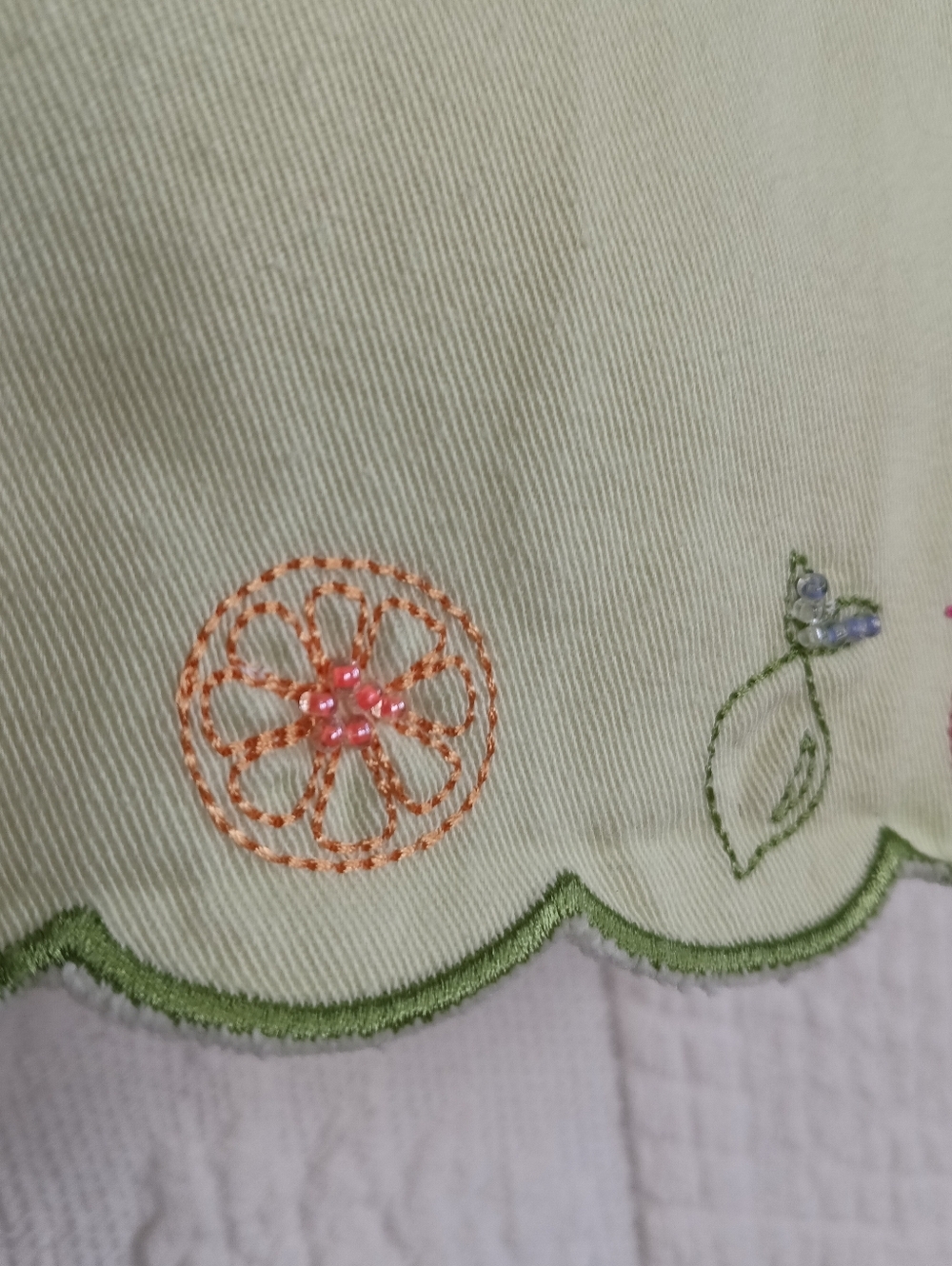Christopher & Banks Lime Green Fruit Chinos Embroidered Cropped retro Summer Bbq - Picture 2 of 12